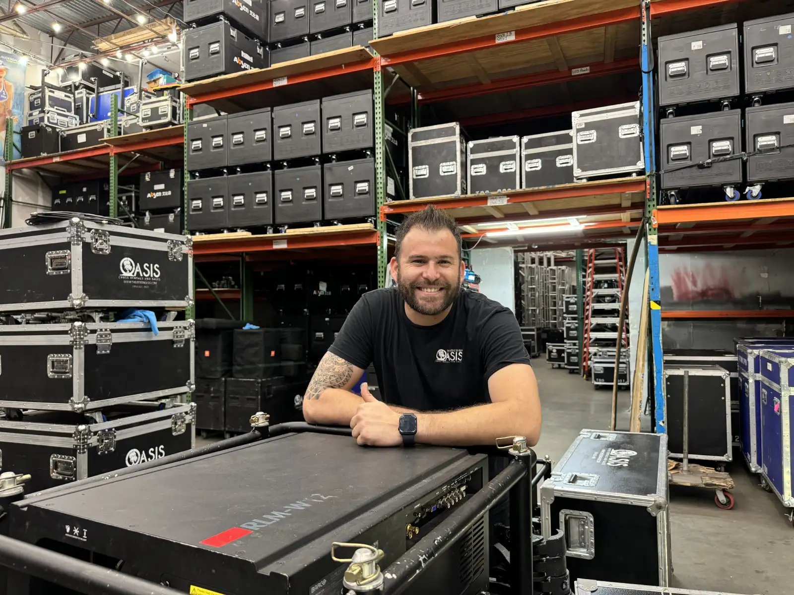 Employees prepping materials for av rental event